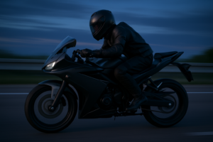 250cc sport bike cruising at highway speed with aerodynamic fairings and lightweight frame